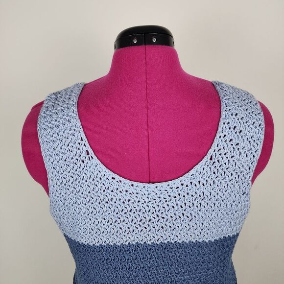 Crochet Tank Top High-low Hem Handmade Handcrafted Blue 3 Tones - Picture 12 of 16